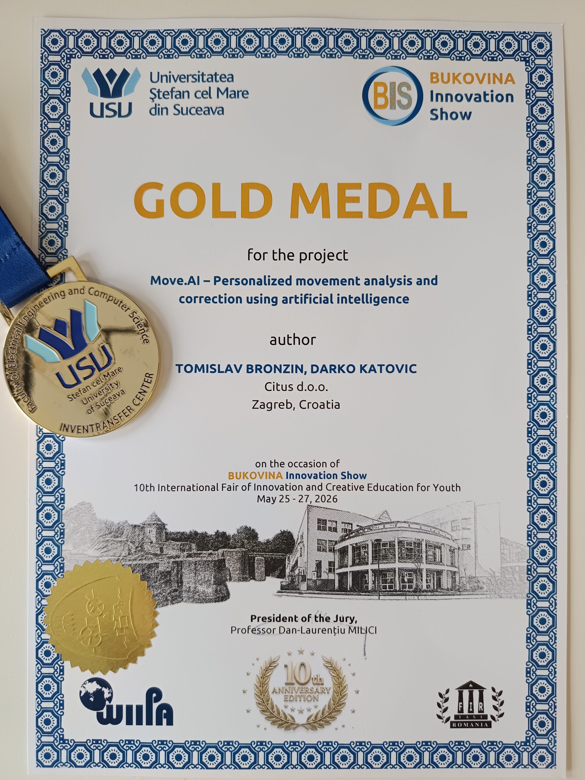Gold Medal for innovation move.AI, BIS Romania, 2026