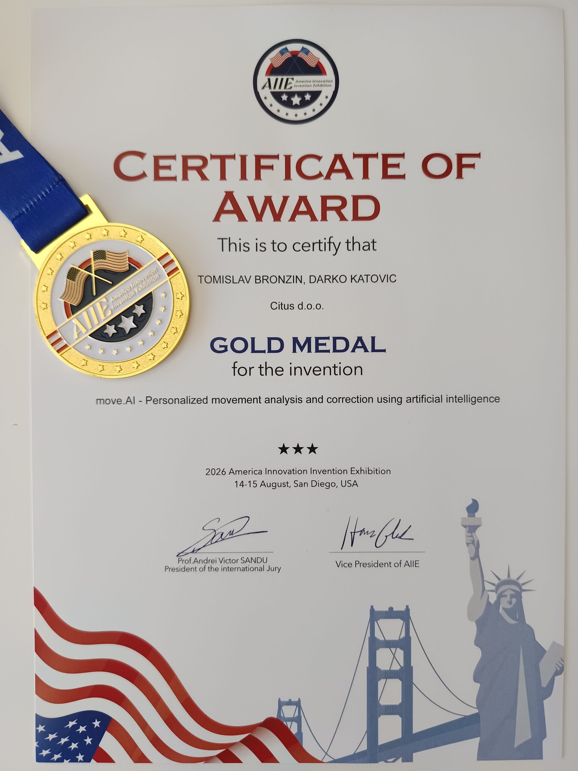 Gold Medal for innovation moveAI, AIIE USA, 2026